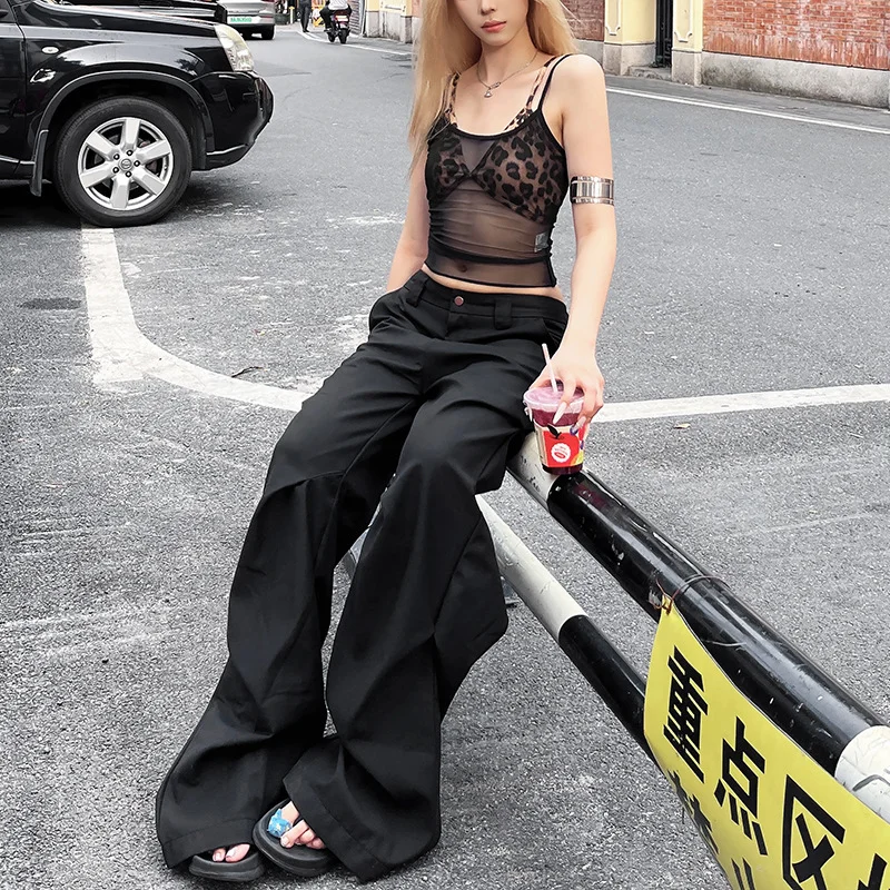 Uveng 2024 Summer New Women's Mesh Perspective Vest Leopard-Print Sling Bag Hip Skirt Suit