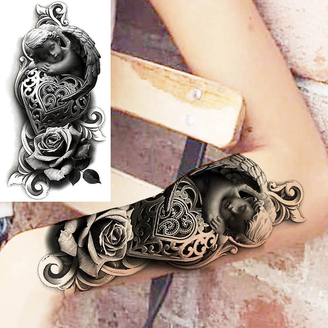 Sdrawing Rose Flower Temporary Tattoos For Women Adults Realistic Vampire Wolf Scary Snake Crown Fake Tattoo Sticker Arm Tatoos