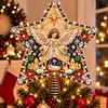 DIY Diamond Painting Christmas Tree Topper Star, Acrylic Holiday Tree Top Decoration with Spring Base, Removable Tabletop Christmas Decor