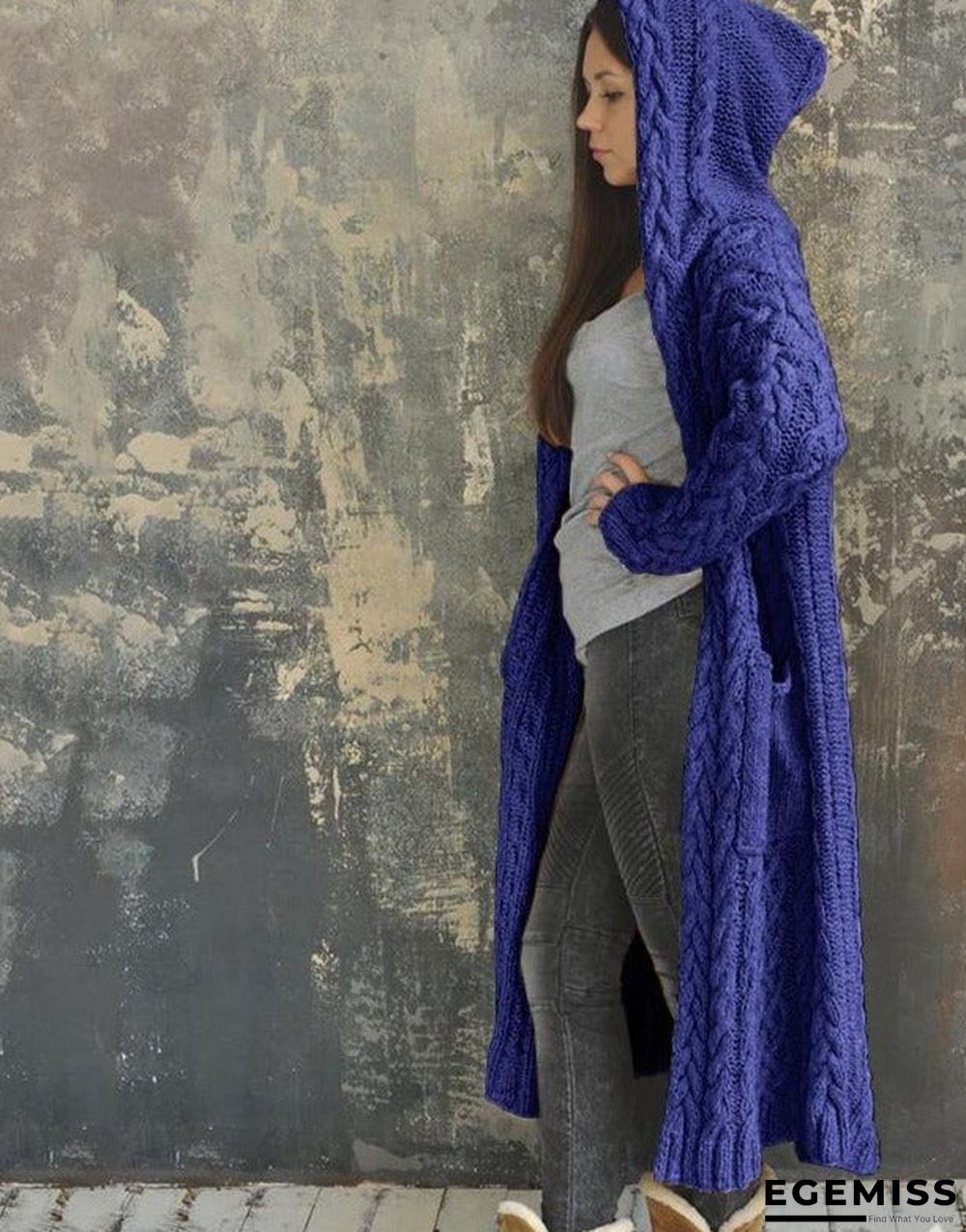 Cardigan Braid Lazy Wind Hooded Long Cardigan Sweater | EGEMISS