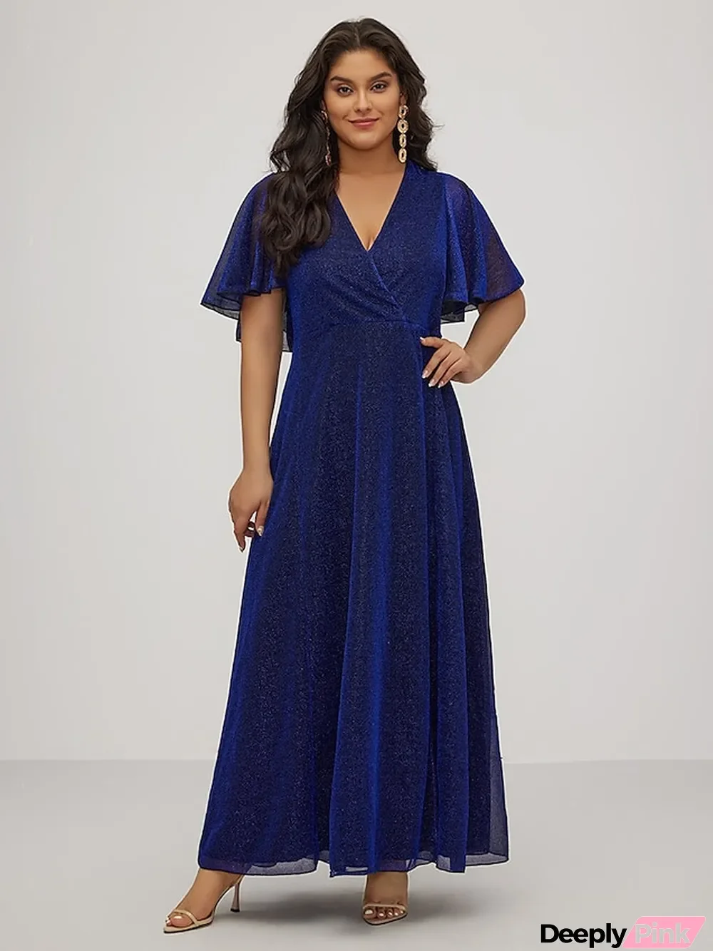 Women\u2018s Plus Size Curve Party Dress Swing Dress Formal Dress Plain Long Dress Maxi Dress Short Sleeve V Neck Elegant Party Blue Summer Spring Wedding Guest Dress