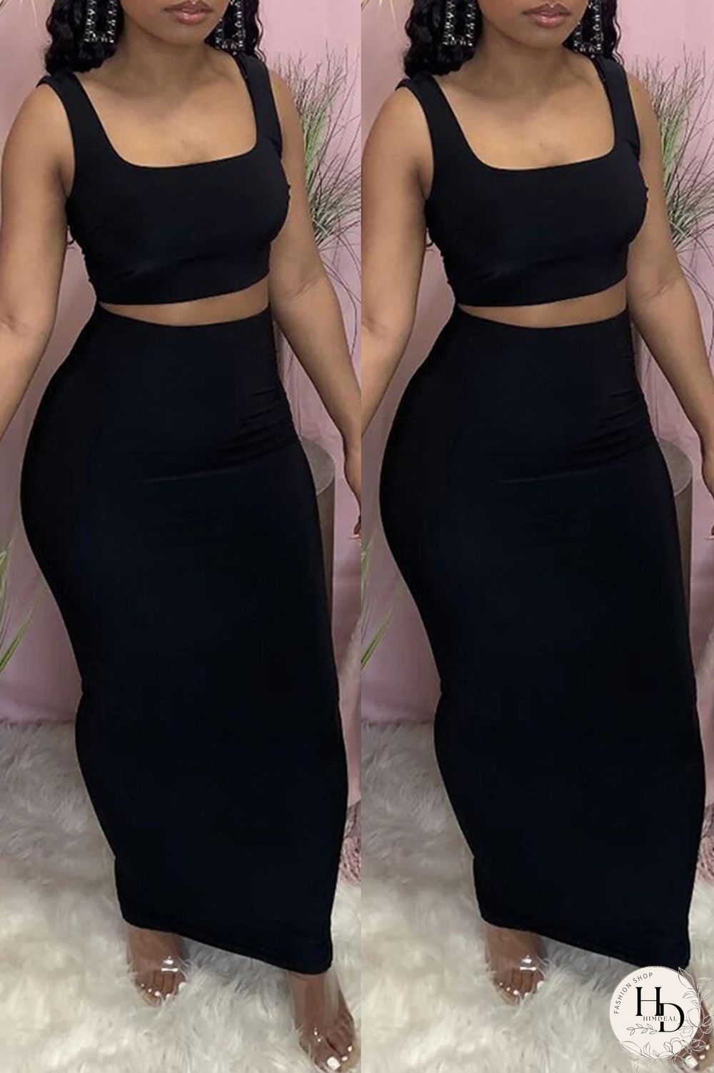 Yellow Casual Solid Vests Square Collar Sleeveless Two Pieces