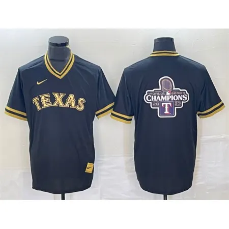 Men's Texas Rangers Black  2023 World Series Champions Big Logo Cool Base Stitched Baseball Jersey