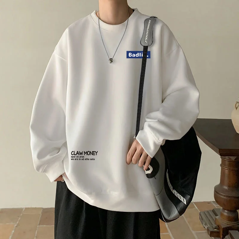 Aonga Navy blue sweatshirt for men spring and autumn 2025 new American retro long-sleeved T-shirt winter loose velvet bottoming shirts 0313 aonga