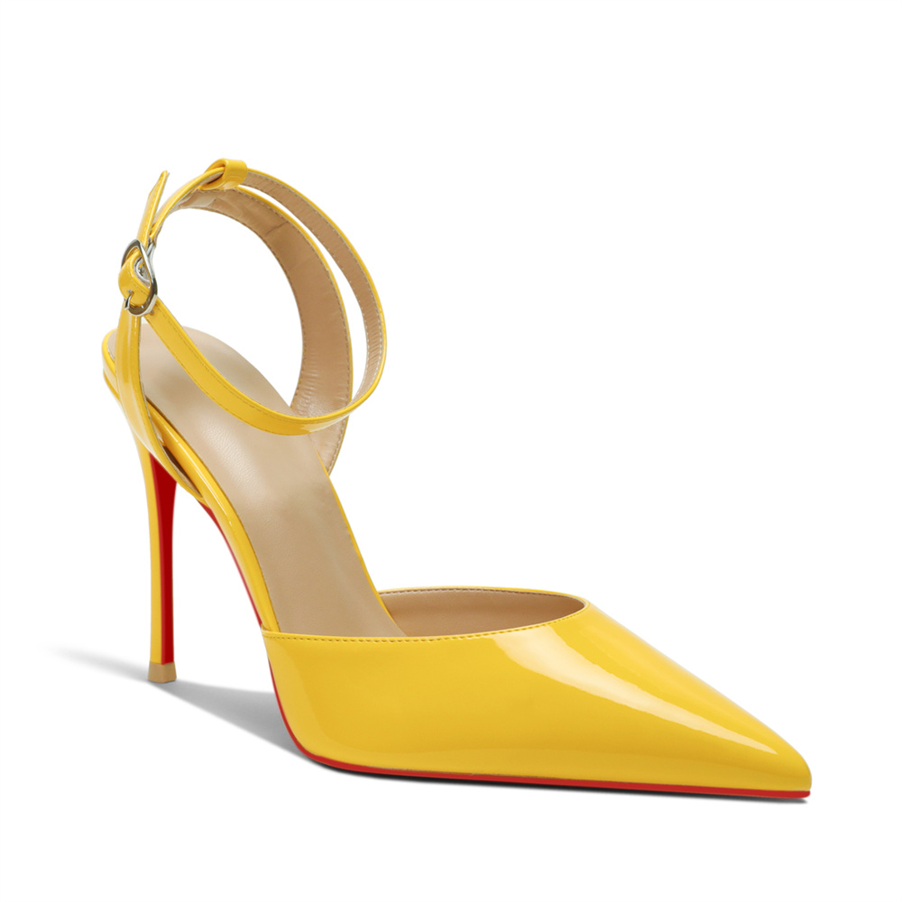 100mm Women's Slingback Ankle Buckle Pointed Toe Red Bottom Wedding High Heels-MERUMOTE