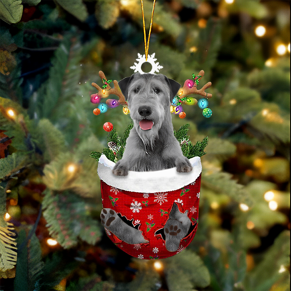 Irish Wolfhound In Snow Pocket Christmas Ornament.