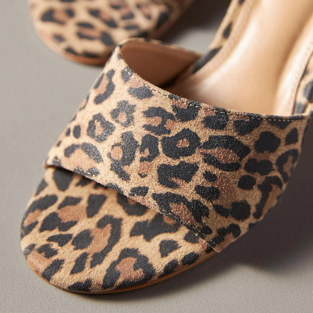 Vegan Suede Leopard Print Kitten Heel Slide Shoes for Women