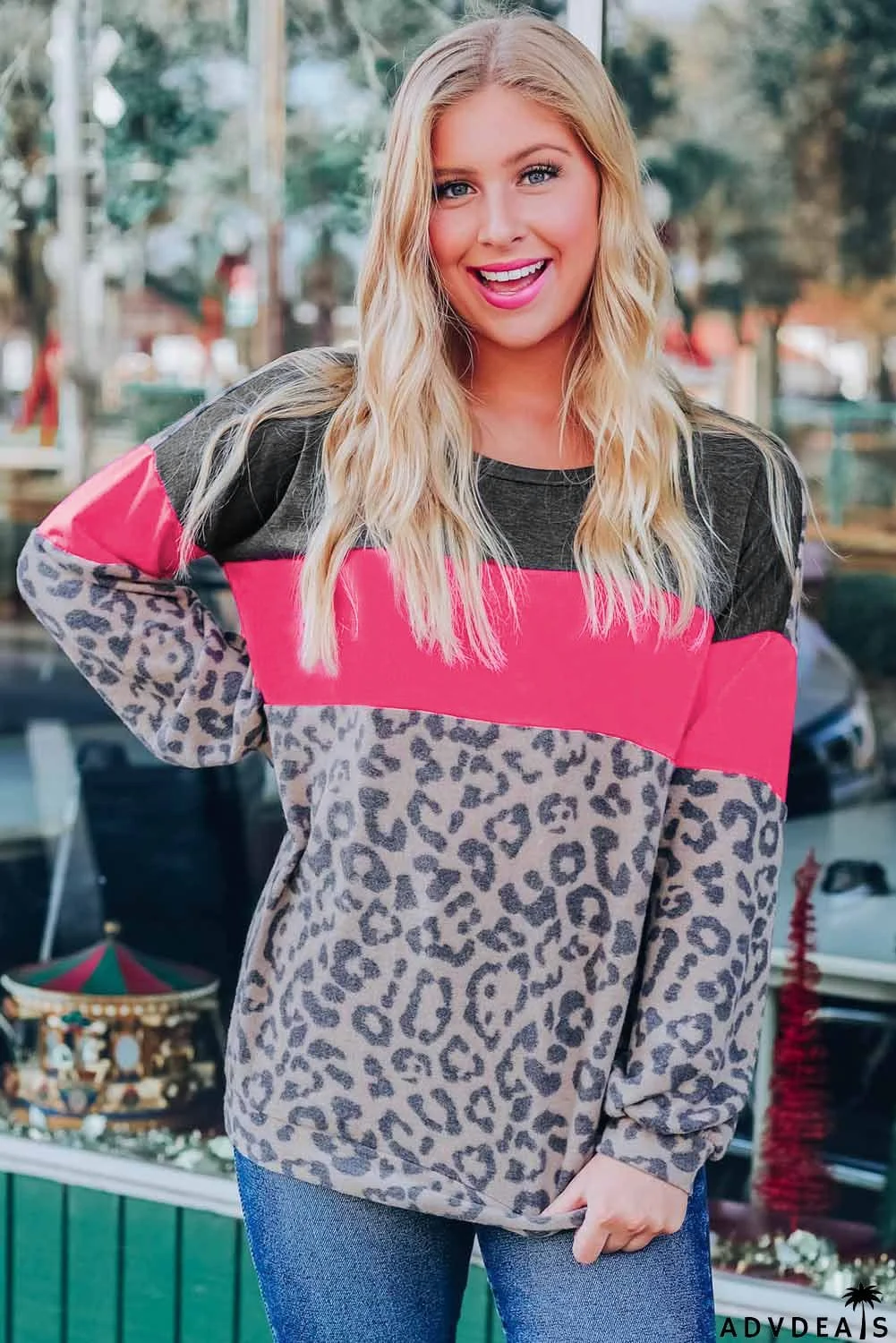 Color Block  Patchwork Puff Sleeve Top