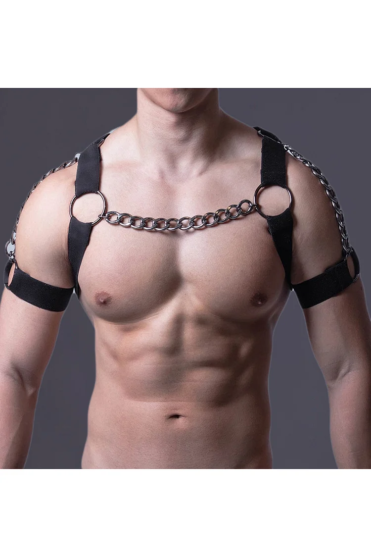 Men's Restraint Clothing Adjustment Loose Band+Metal Chain Body Harness