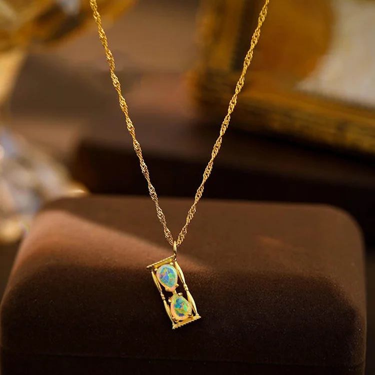 Carpe Diem Golden Opal Hourglass Necklace