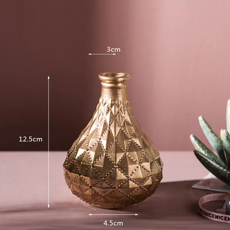 Glass Vase European Home Decor Golden Flower Vase Modern Wedding Decoration Living Room Decor Household Vase Table Decor Gifts