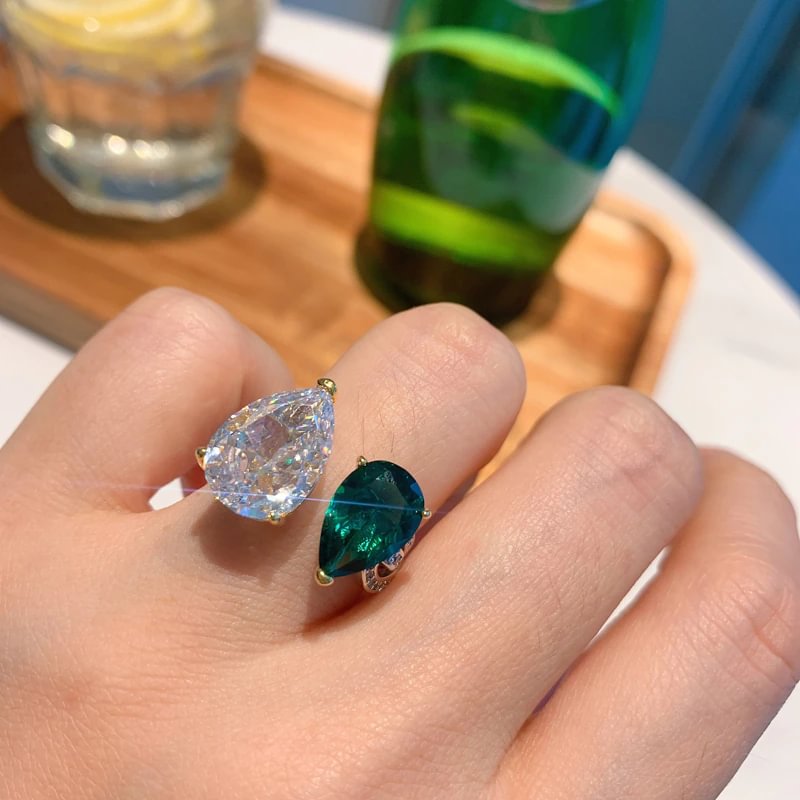 100% 925 Sterling Silver 8*12mm Emerald High Carbon Diamond Resizable Rings For Women Sparkling Wedding Party Fine Jewelry