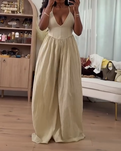 Suspender V-neck Loose Jumpsuit