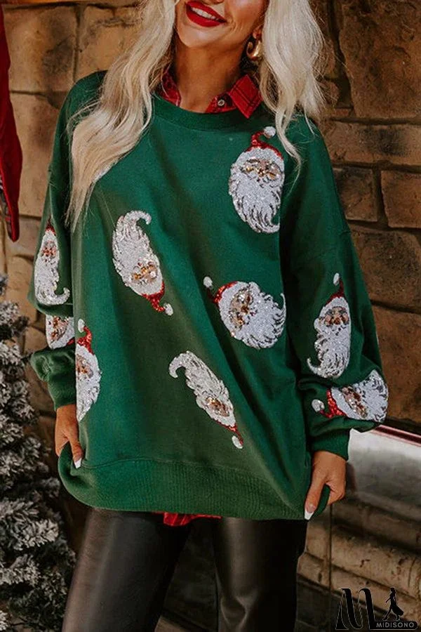 Santa Honey Sequin Christmas Pattern Loose Sweatshirt