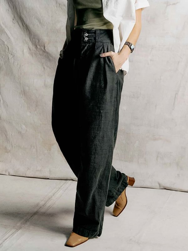 casual minimalist vintage un-pleated women's work trousers