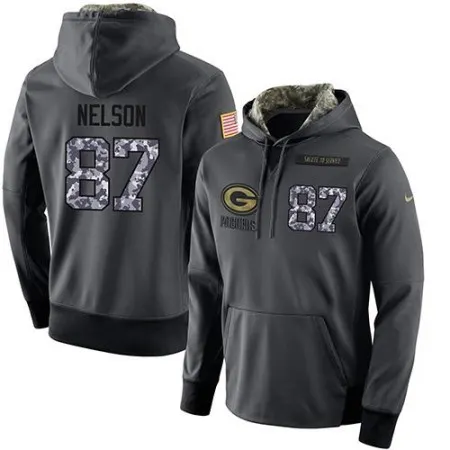 NFL Men's  Green Bay Packers #87 Jordy Nelson Stitched Black Anthracite Salute to Service Player Performance Hoodie