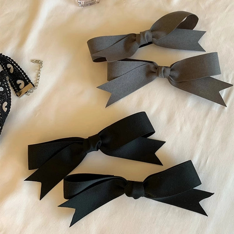 French Satin Bow Barrettes Women's High-Grade Elegant Back Head Duckbill Clip Hairpin Double Hair Accessory For Ponytail Headdress