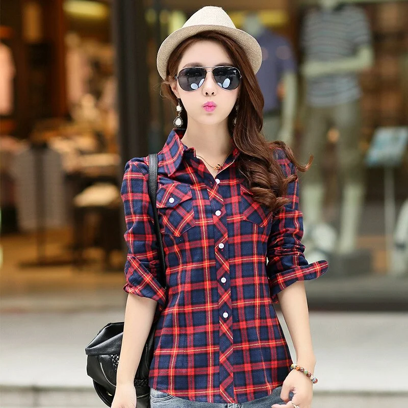 Classic Women's Plaid Shirts 2021 Autumn New Ladies Casual Delicate Tops Youth College Style Lady Long Sleeve Blouse Clothes