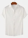 Men's Cotton Linen Solid Color Casual Loose Short Sleeve Shirt