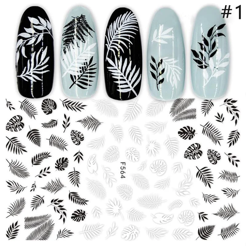 1 Sheet 3D Butterfly Nail Sticker Black Lines Flower Colorful Nail Transfer Foil Sliders Leaf Tree Summer Nail Art Decoration-Nail Inspo