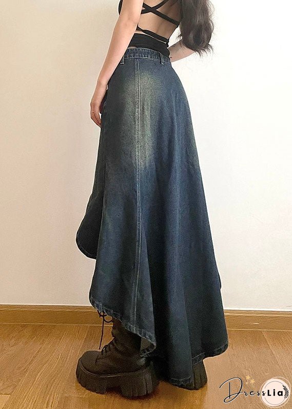 Modern Blue Pockets Asymmetrical Patchwork Denim Skirts Summer