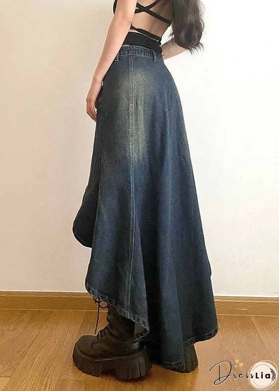 Modern Blue Pockets Asymmetrical Patchwork Denim Skirts Summer