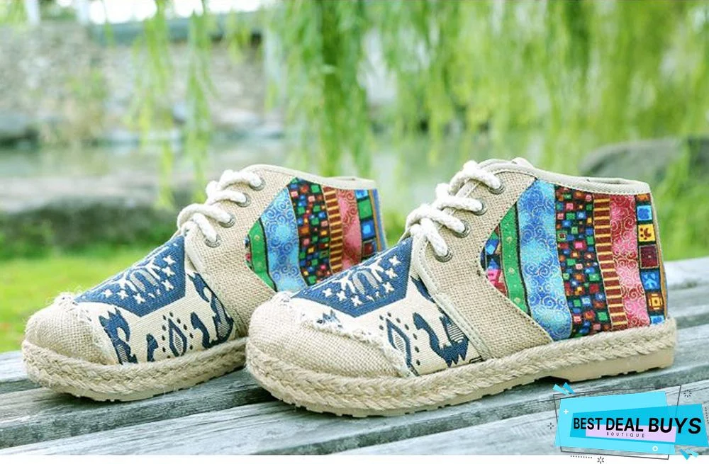 Embroider Shoes Women Ankle Boots Flat Autumn Shoes Comfortable Lace-Up Shoes Flats