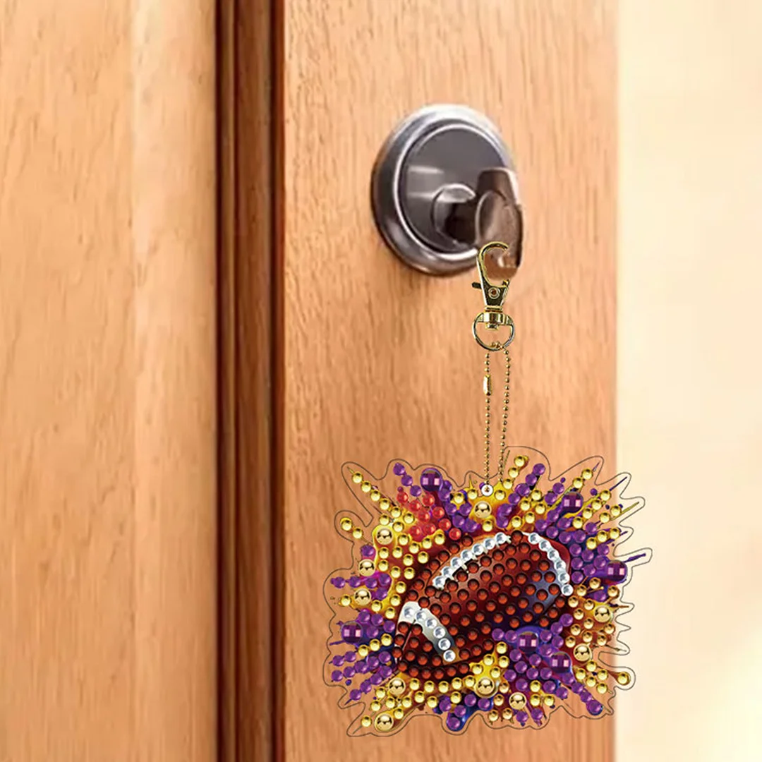 15Pcs Rugby DiY Double-Sided Diamond Art Keychain Ornaments Party Crafts Decor