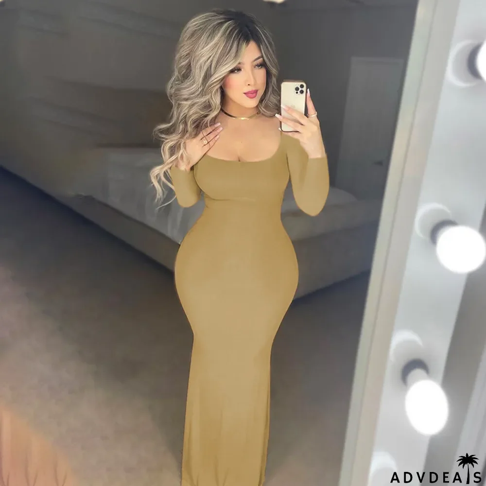 Casual Long-sleeved High-waisted Slim Dress