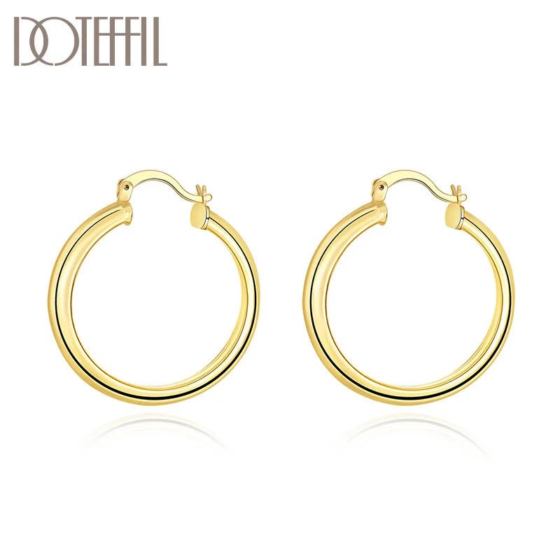 DOTEFFIL 925 Sterling Silver 34mm Smooth Round Circle Hoop Earrings For Women Jewelry