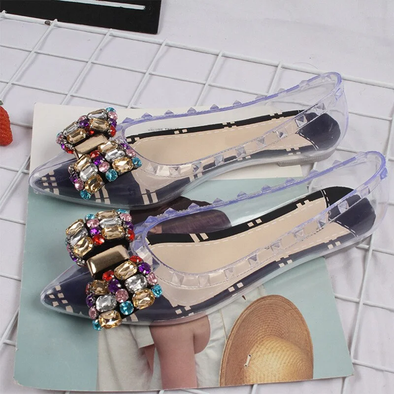 PVC Sandals Ladies Crystal Butterfly Knot Shoes Female Rivet Fashion Woman Casual Sandal 2021 Transparent Summer Cover Heel Shoe