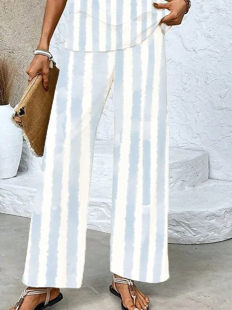 Women's Sleeveless Square Collar Striped Graphic Printed Casual Set