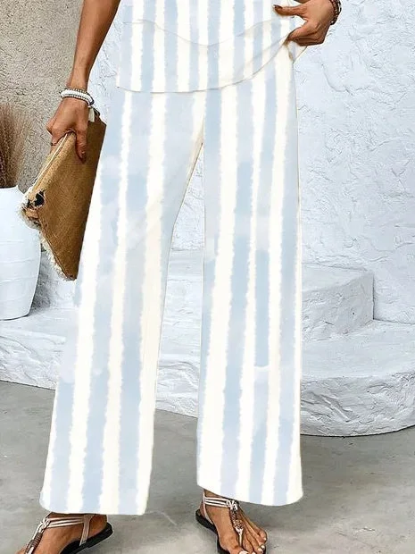 Women's Sleeveless Square Collar Striped Graphic Printed Casual Set