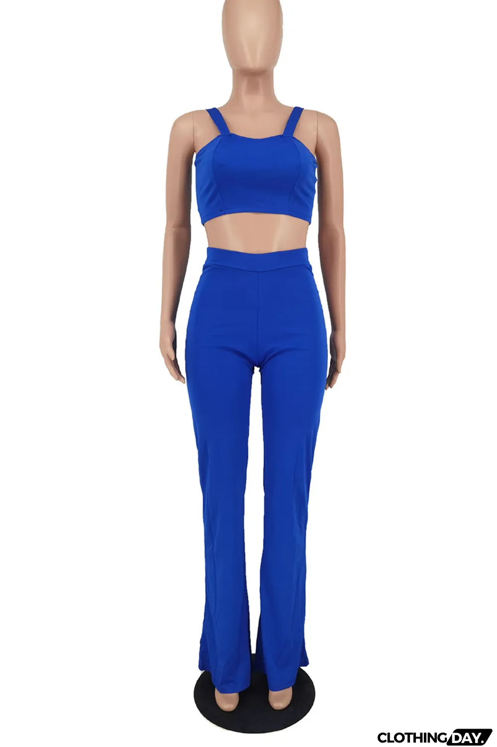 Blue Casual Solid Patchwork Turn-back Collar Long Sleeve Two Pieces