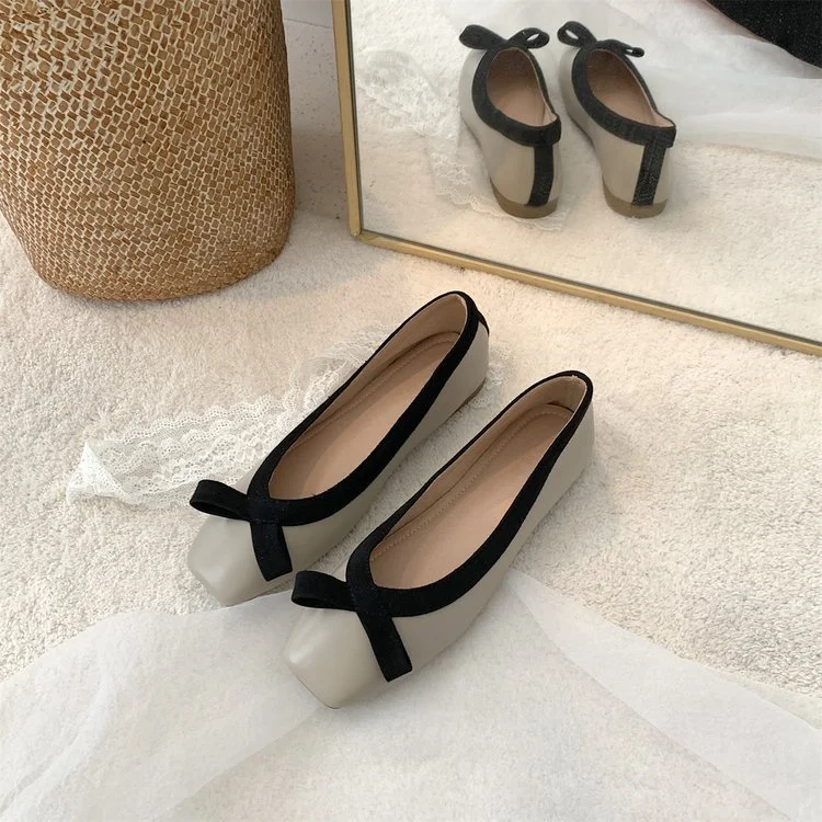 Wongn Wongn 2023 New Fashion Small Fragrant Wind Bow Square Mouth Flat Single Shoe Women's Shoes