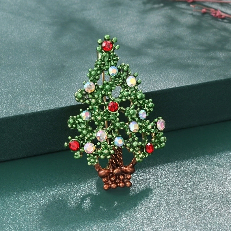 Cartoon Style Pin Christmas Tree Alloy Enamel Rhinestones Unisex Brooches