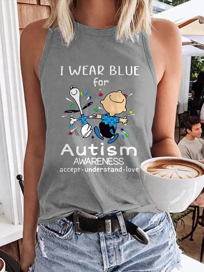 Autism Awareness I Wear Blue For Autism Print Tank Top