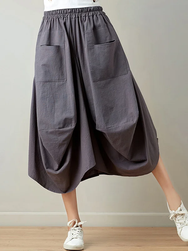 Artistic Retro Ramie Cotton 6 Colors Loose Irregular Elasticity Skirt