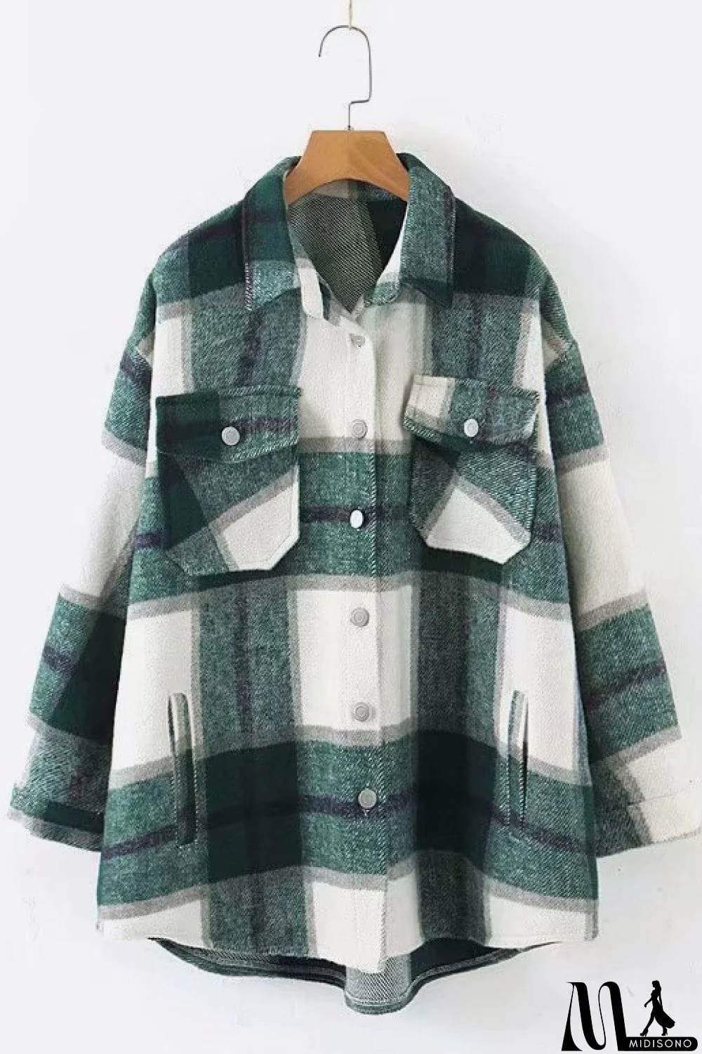 MidiSono - Plaid Dropped Shoulder Shirt Jacket