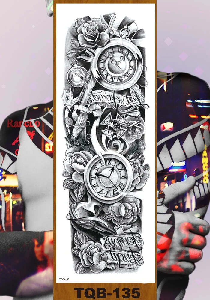 Full Flower Arm Temporary Tattoos Stickers Man Woman Girl Body Fake Tatoo Mechanical Robotic Photorealistic Steampunk Astronaut