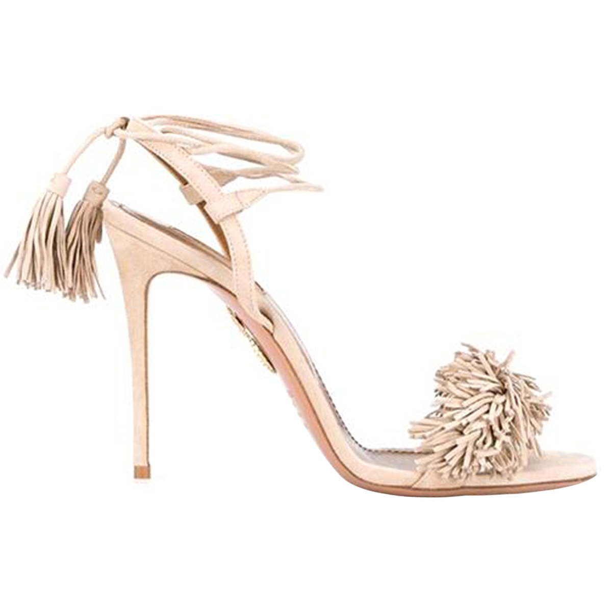 3.94" Ladies Open Toe Suede Leather Sandals Fringed Strappy Stiletto Heel Shoes-vocosishoes
