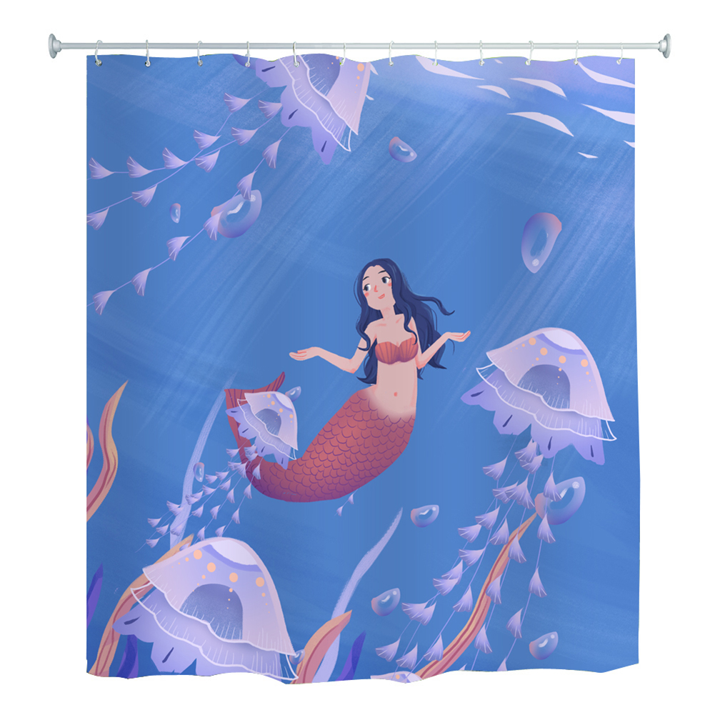 

Waterproof Shower Curtain Beauty Fish Print Bathing Cover with 12 Hooks (E, 501 Original