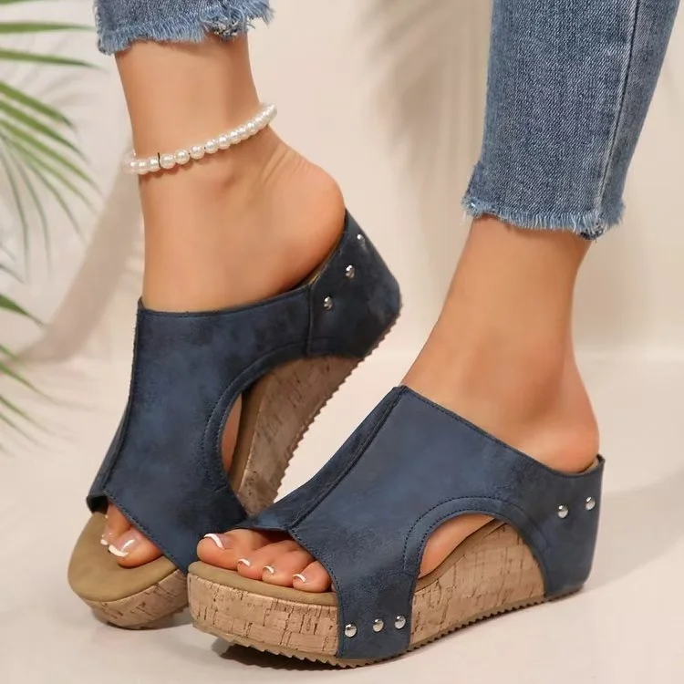 Breakj Breakj Summer New Women's Thick Bottom Slope And Slippers Large Size Leisure Fish Mouth Thick Bottom Slope And Slippers