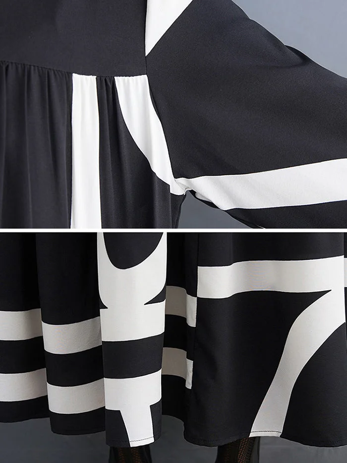 Fashion Long Sleeve Printed Midi Dress