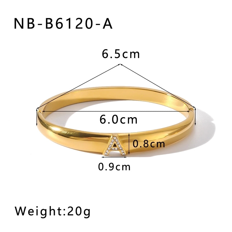 Vintage Style Minimalist Classic Style Letter 304 Stainless Steel 18K Gold Plated Zircon Bangle In Bulk
