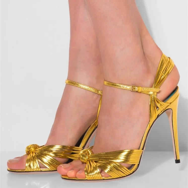 Gold Stiletto Heel Slingback Sandals Prom Shoes |FSJ Shoes