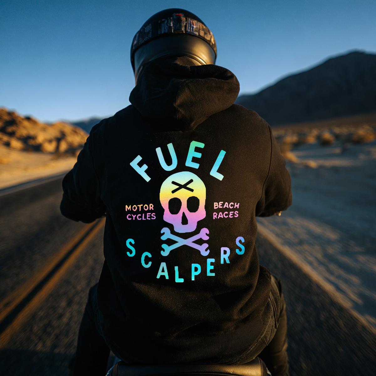 Reflective Laser Skull Graphic Motorcycle Street Style Hoodie