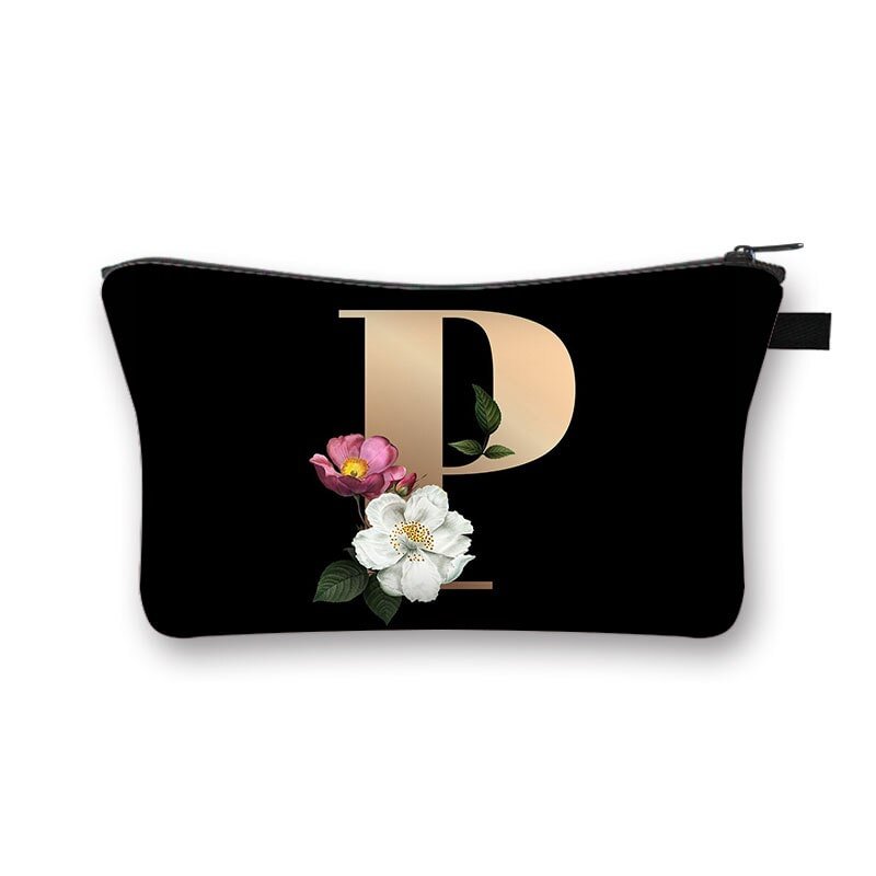 Polyester Cosmetic Bag - Alphabet Flowers
