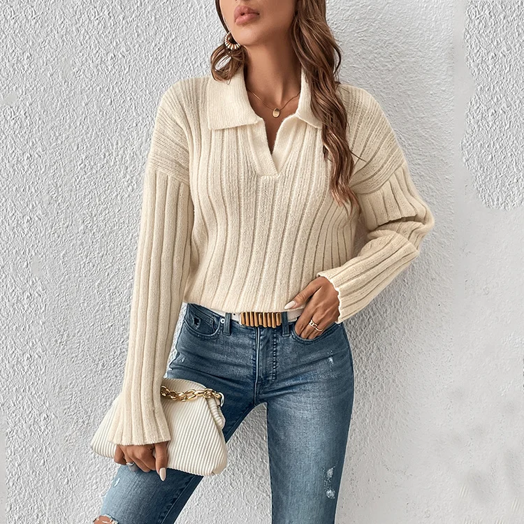 Athvotar Athvotar New Autumn And Winter Knitted Shirt Fashion New Casual Collar Sweater Woman