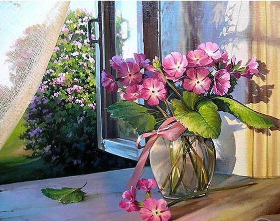 

Floral Vase on Window – Paint By Numbers - 40*50CM, 501 Original
